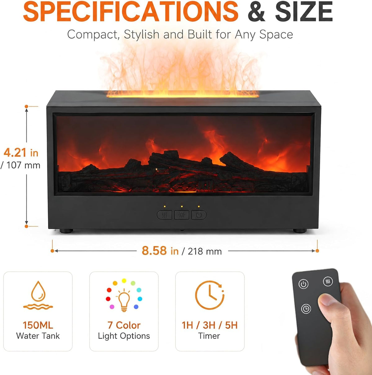 Chimenea Calidé – Humidificador con efecto llama y 7 colores
