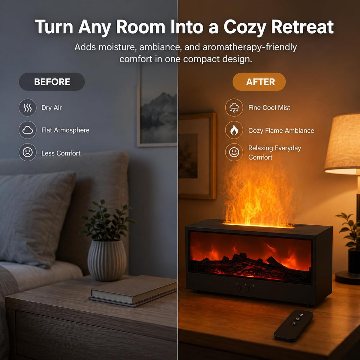 Chimenea Calidé – Humidificador con efecto llama y 7 colores