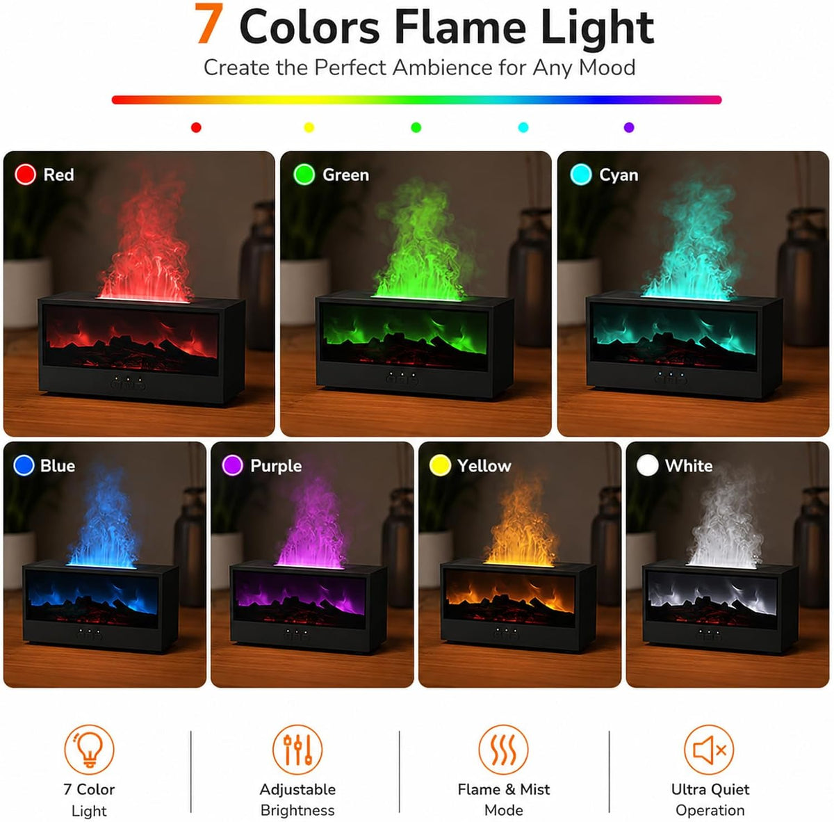 Chimenea Calidé – Humidificador con efecto llama y 7 colores